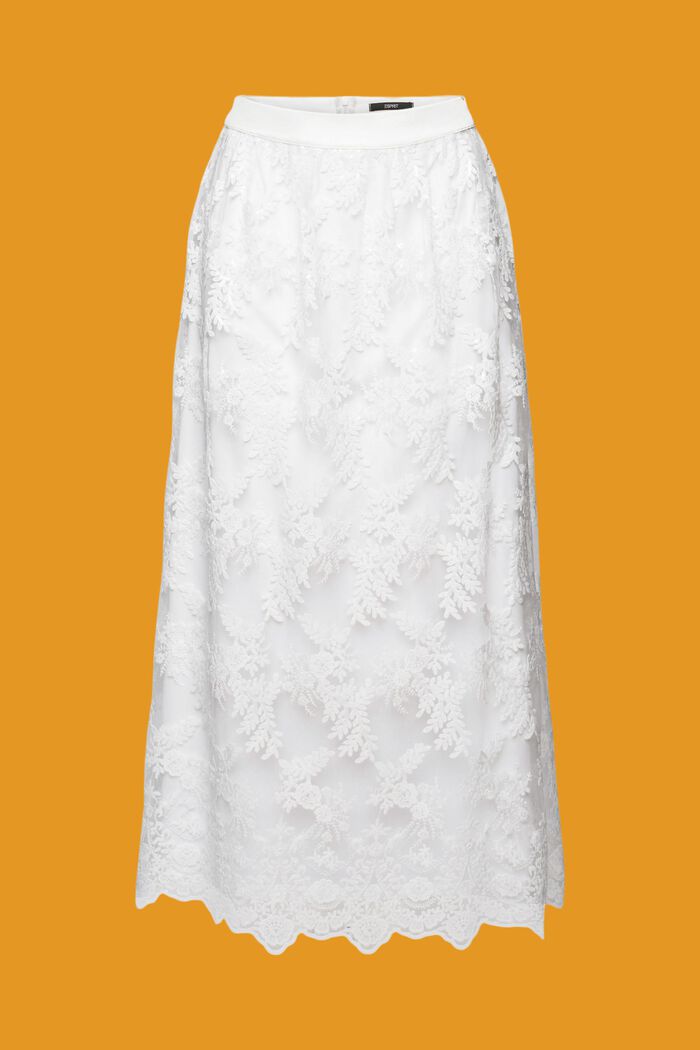 Falda midi con flores bordadas, OFF WHITE, detail image number 7