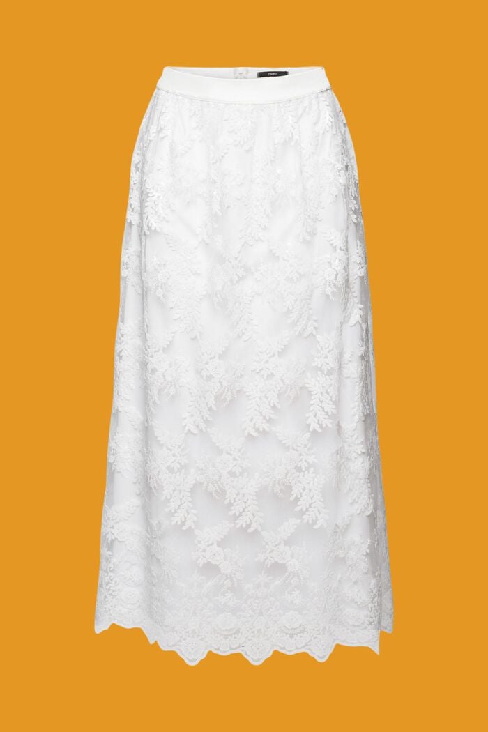 Falda midi con flores bordadas, OFF WHITE, detail image number 7