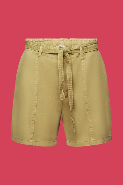 Pantalones cortos con cinturón para anudar, en mezcla de lino