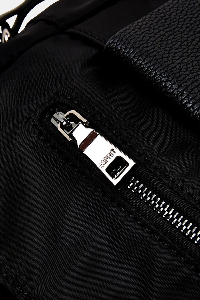 Bolso de mano de nylon con bolsillos frontales, BLACK, detail image number 1