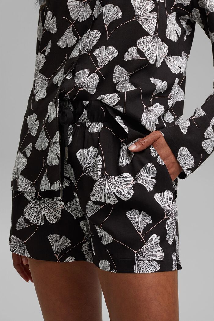 Pijama con estampado de hojas de ginkgo, LENZING™ ECOVERO™, BLACK, detail image number 3