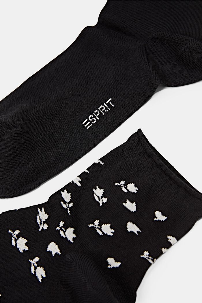 Pack de dos pares de calcetines cortos con diseño de flores, BLACK, detail image number 1