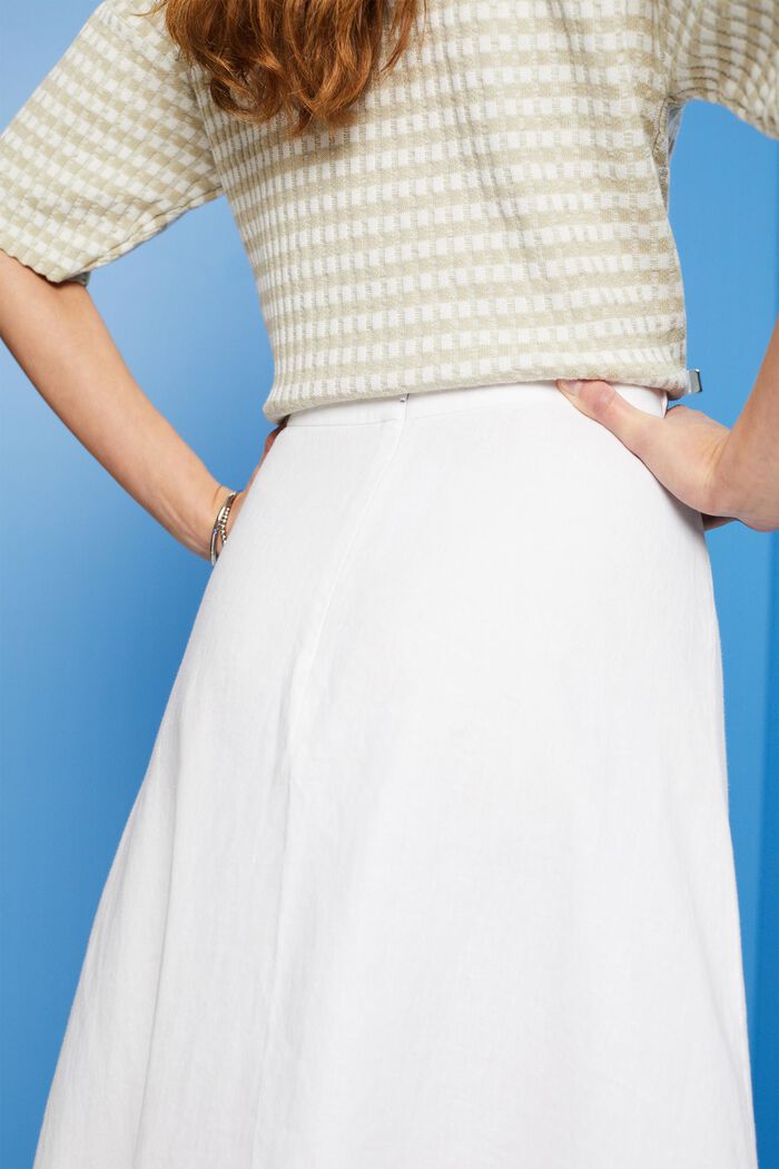 Falda midi con cinturón en 100 % lino, WHITE, detail image number 4