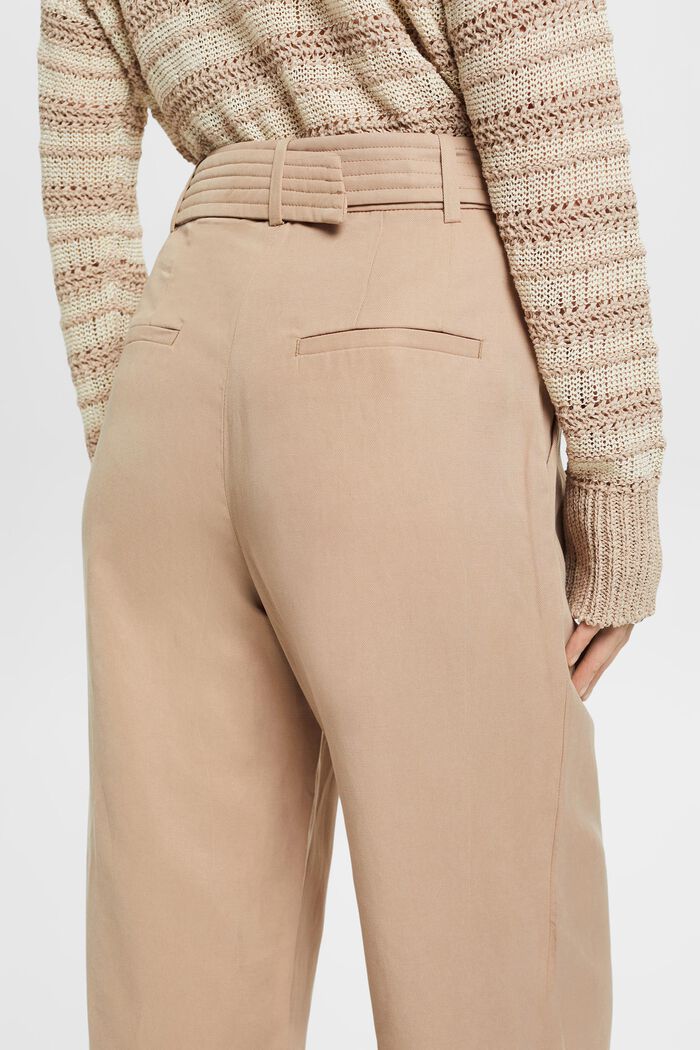 Pantalones anchos de talle alto en mezcla de lino con cinturón, TAUPE, detail image number 4