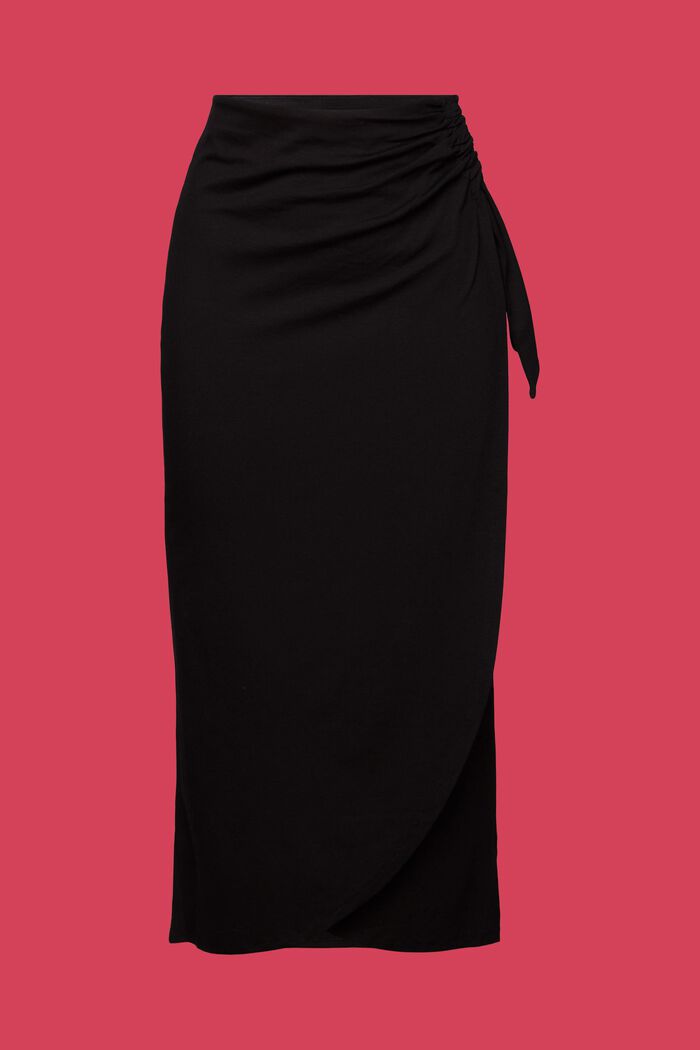 Falda midi de jersey con diseño cruzado, BLACK, detail image number 7