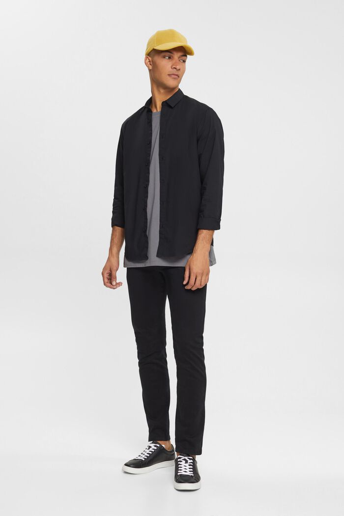 Camisa de algodón sostenible con corte ceñido, BLACK, detail image number 0
