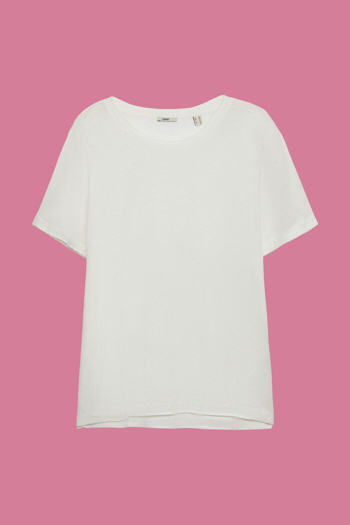 CURVY Camiseta en mezcla de algodón y lino, OFF WHITE, detail image number 2