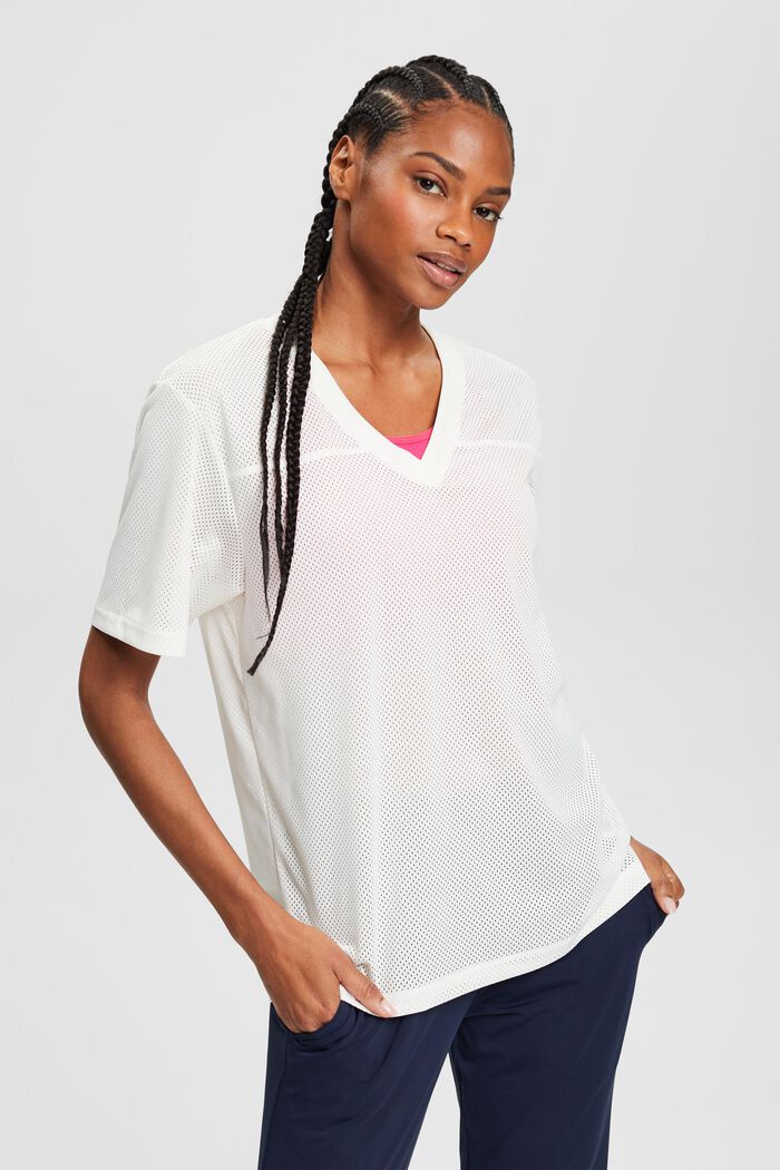 Camiseta de punto abierto con cuello en pico, OFF WHITE, detail image number 0