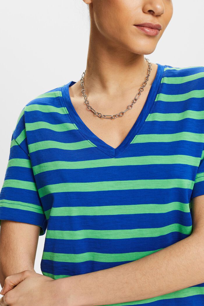 Camiseta de rayas con cuello en pico, BRIGHT BLUE, detail image number 3
