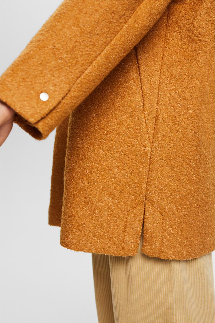 Abrigo de rizo con capucha en mezcla de lana, CARAMEL, detail image number 1