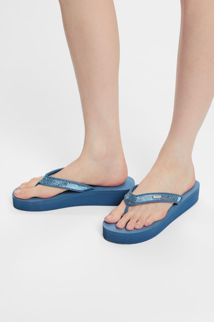 Sandalias de plataforma con tira en la puntera, BLUE, detail image number 1
