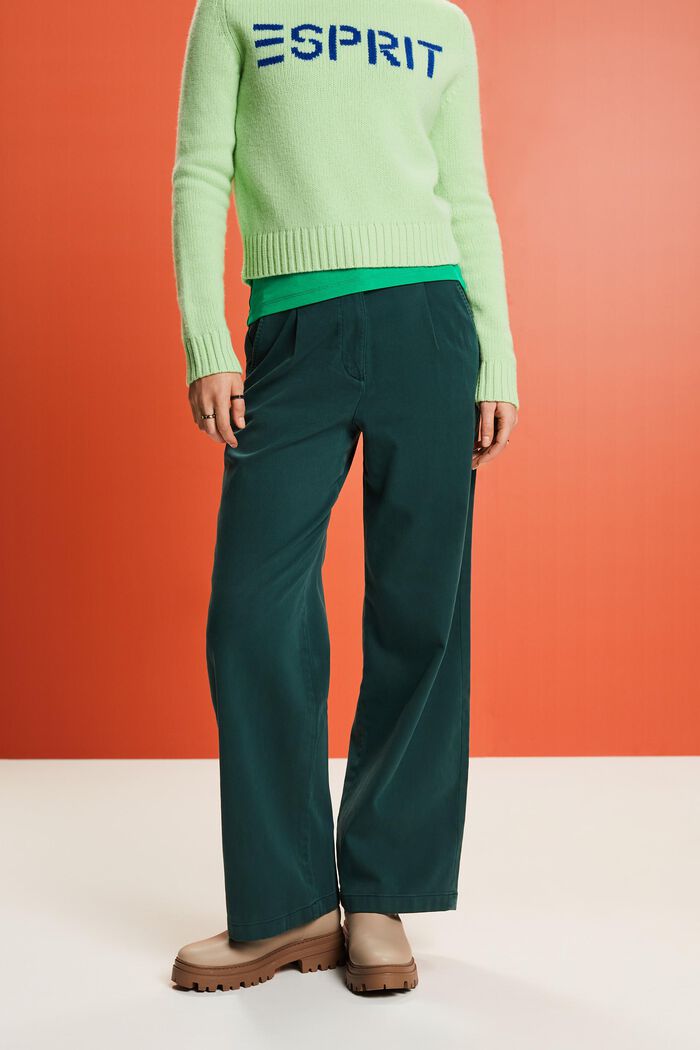 Pantalones chinos de corte ancho y tiro alto, EMERALD GREEN, detail image number 0