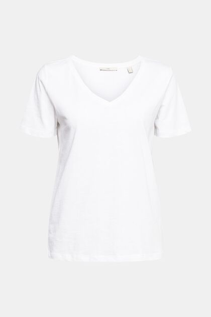 Camiseta con escote en pico, WHITE, overview