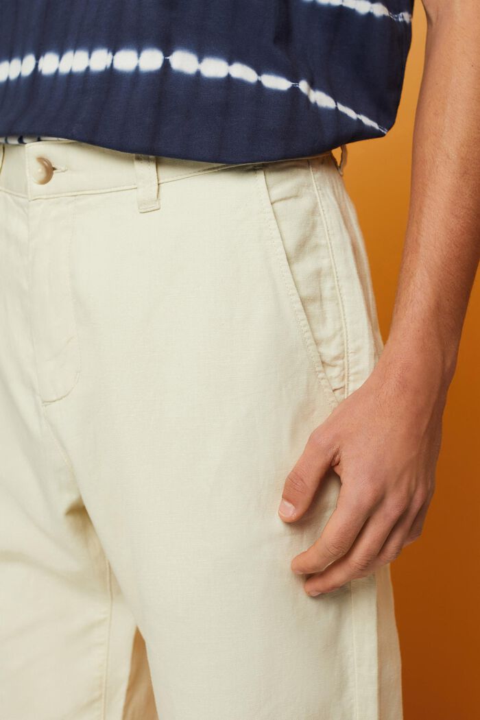 Pantalones en mezcla de algodón y lino, CREAM BEIGE, detail image number 2