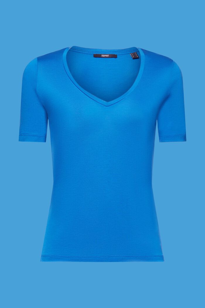 Camiseta de cuello en pico, TENCEL™, BRIGHT BLUE, detail image number 7