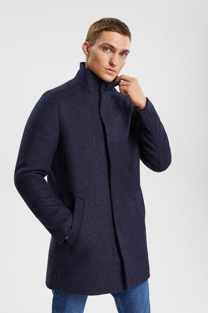 Abrigo acolchado en mezcla de lana con forro desmontable, DARK BLUE, detail image number 0