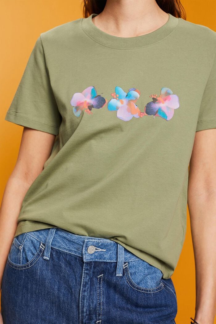 Camiseta de algodón con estampado floral, LIGHT KHAKI, detail image number 2