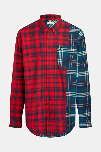 Camisa de franela con diseño patchwork combinado, RED, overview