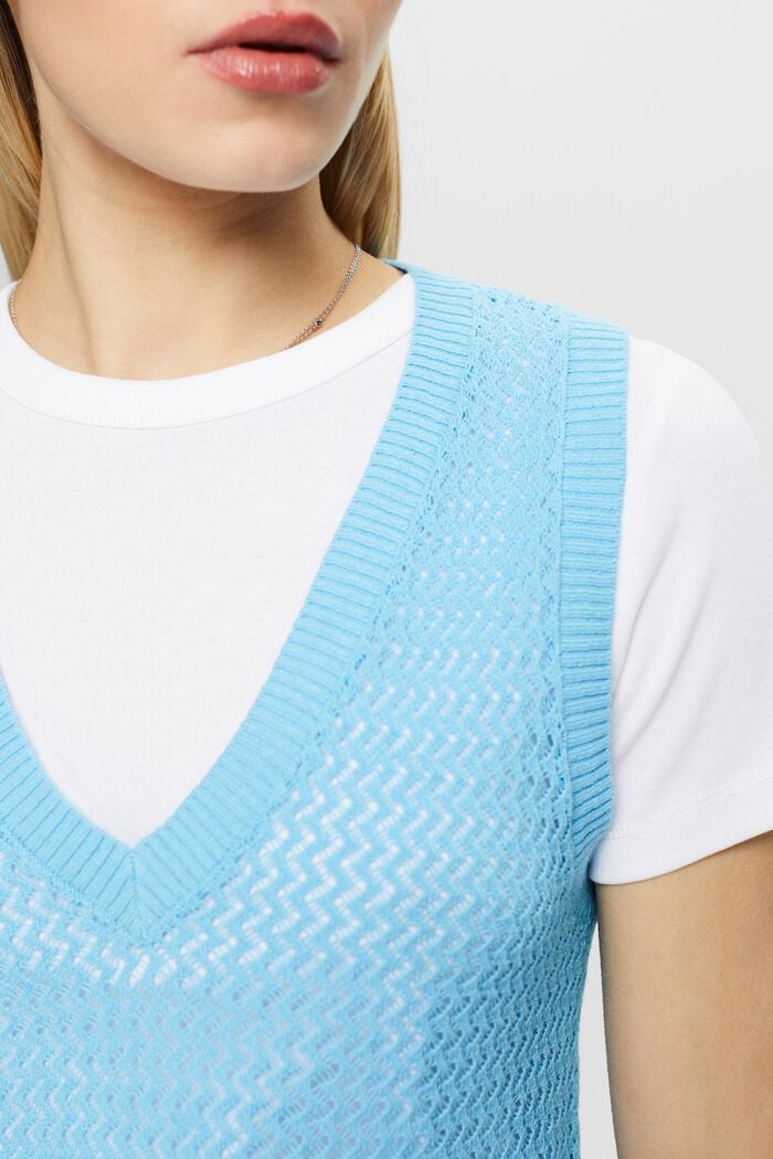 Jersey sin mangas, cuello en pico y textura, LIGHT TURQUOISE, detail image number 3