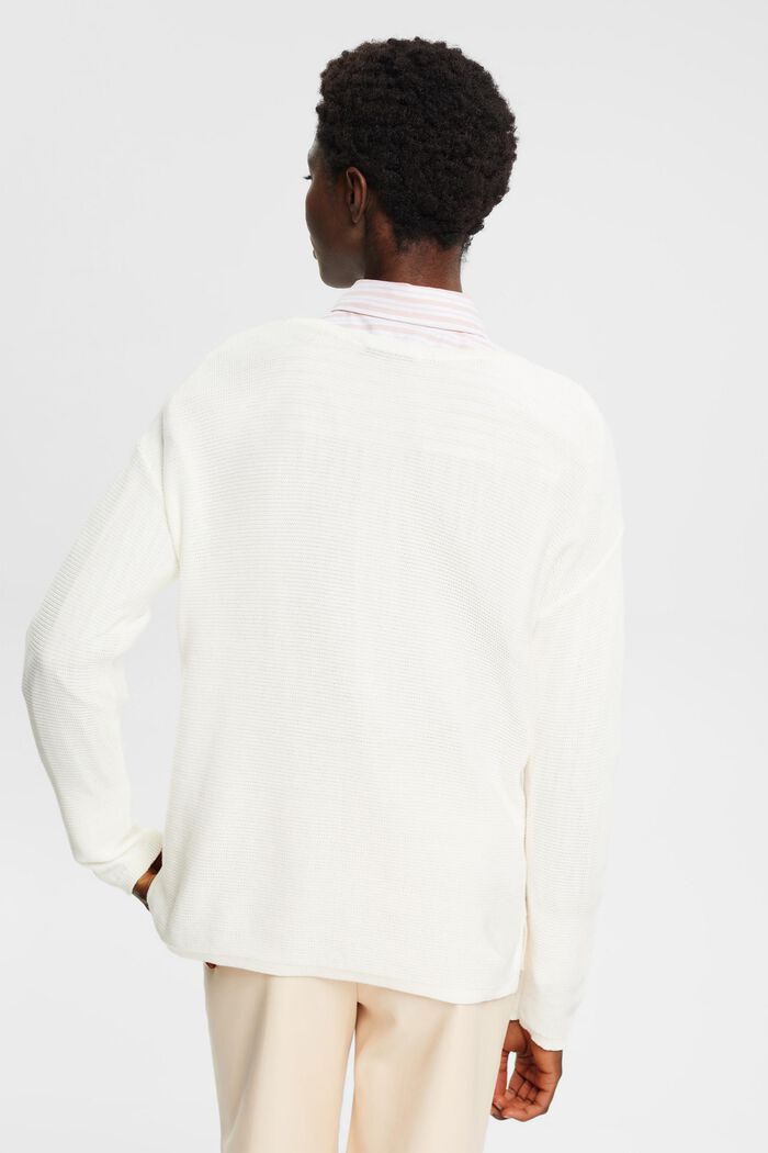 Jersey de punto con textura y cuello en pico, OFF WHITE, detail image number 3