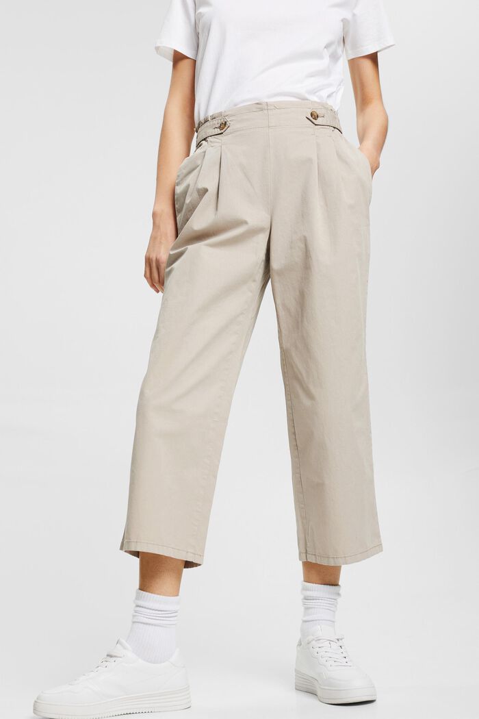 Pantalón tobillero con cintura elástica, 100% algodón, LIGHT TAUPE, overview