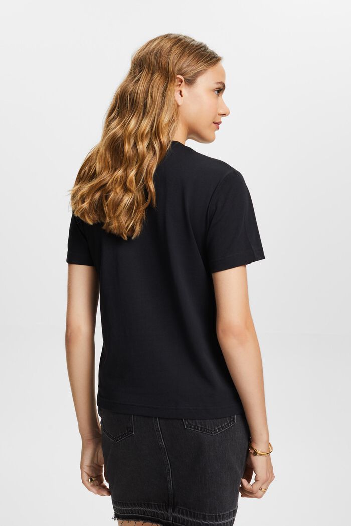 Camiseta con cuello redondo, 100% algodón, BLACK, detail image number 3