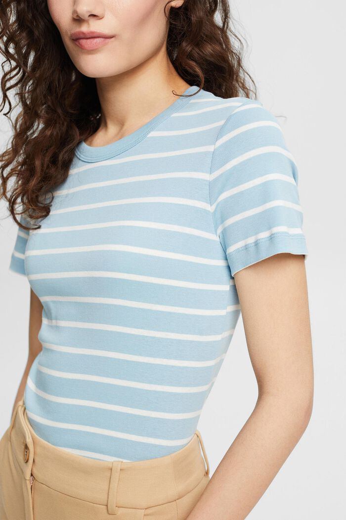 Camiseta con diseño a rayas, 100 % algodón ecológico, GREY BLUE, detail image number 2