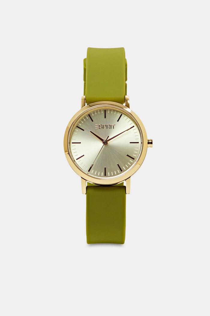 Reloj de acero inoxidable con correa de goma, GREEN, detail image number 0