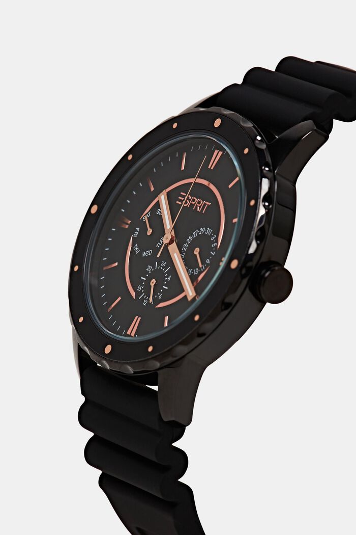 Reloj de acero inoxidable con pulsera de goma, BLACK, detail image number 1