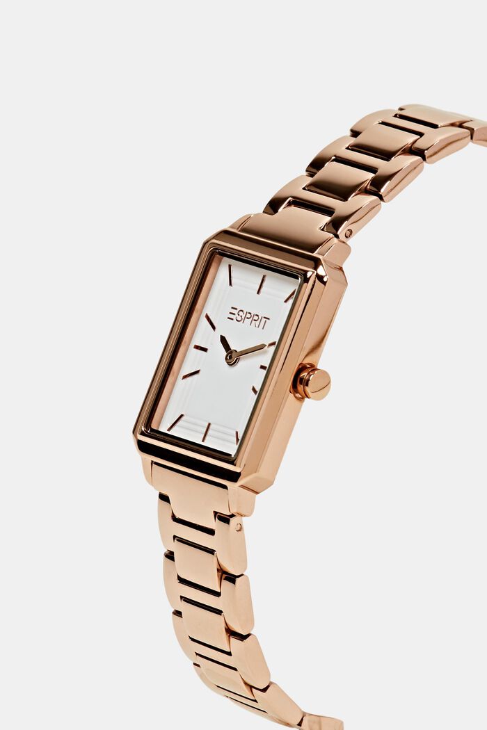Reloj de acero inoxidable con pulsera de piel, ROSEGOLD, detail image number 1