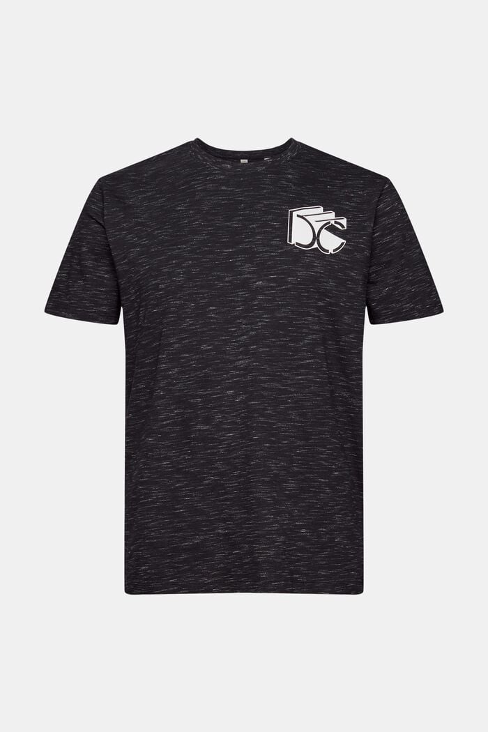 Camiseta jaspeada de punto con logotipo estampado 3D, BLACK, overview