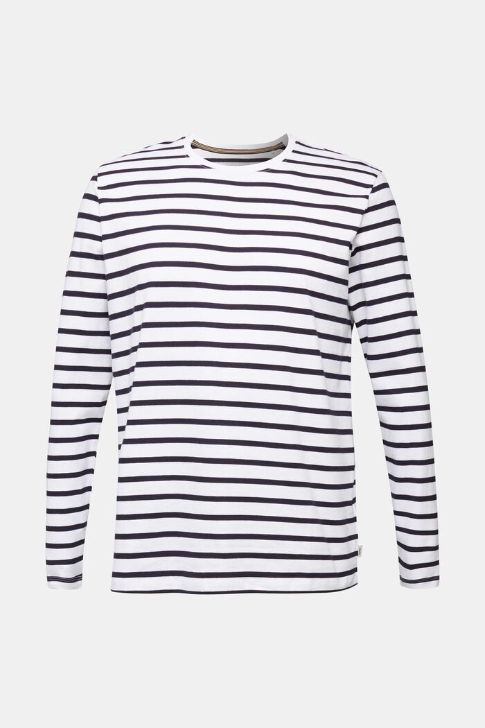 Camiseta de manga larga a rayas, algodón ecológico, WHITE, overview