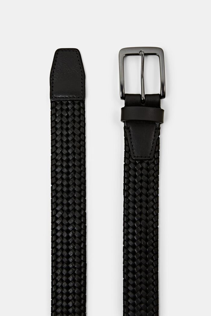 Cinturón de piel trenzada, BLACK, detail image number 1