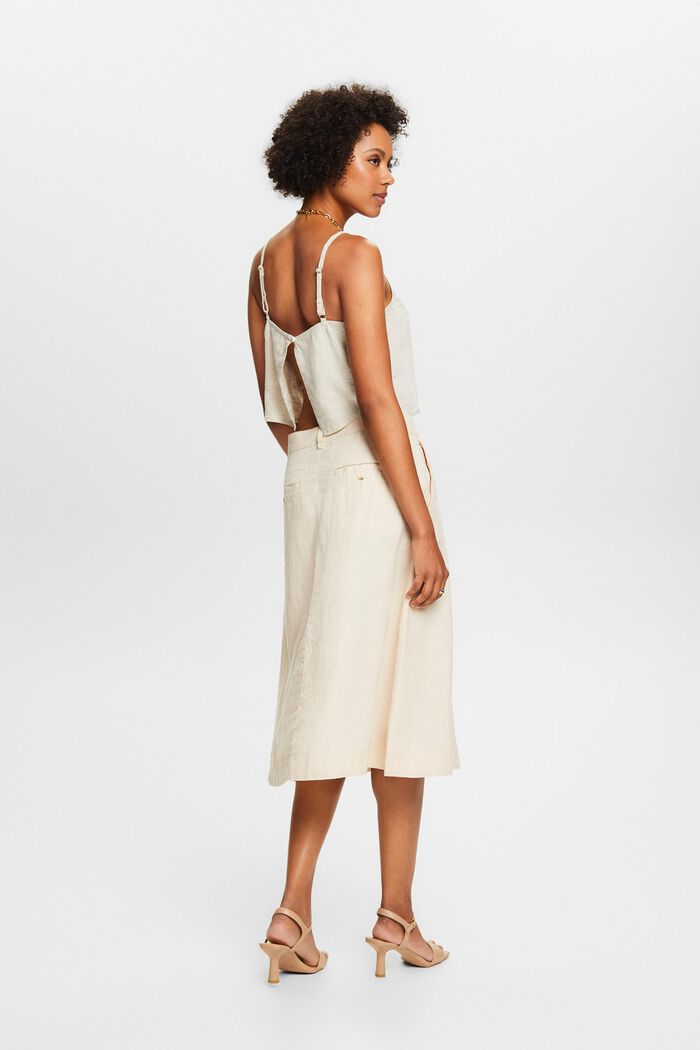 Falda midi de lino en línea A, CREAM BEIGE, detail image number 2