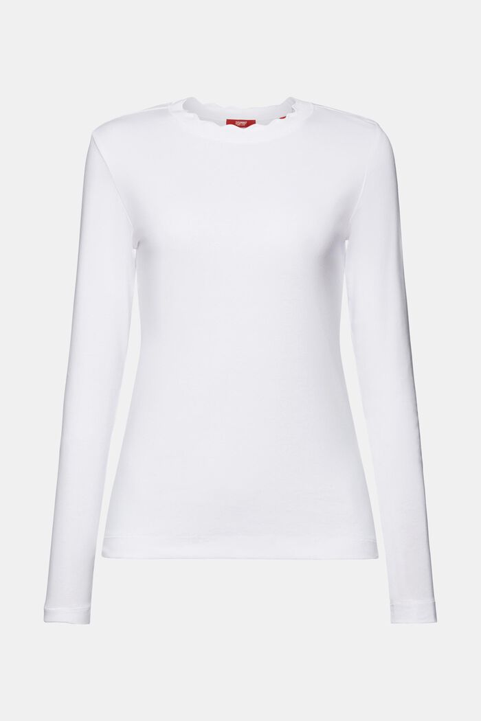 Top de tejido jersey de algodón con ribete ondulado, WHITE, detail image number 8