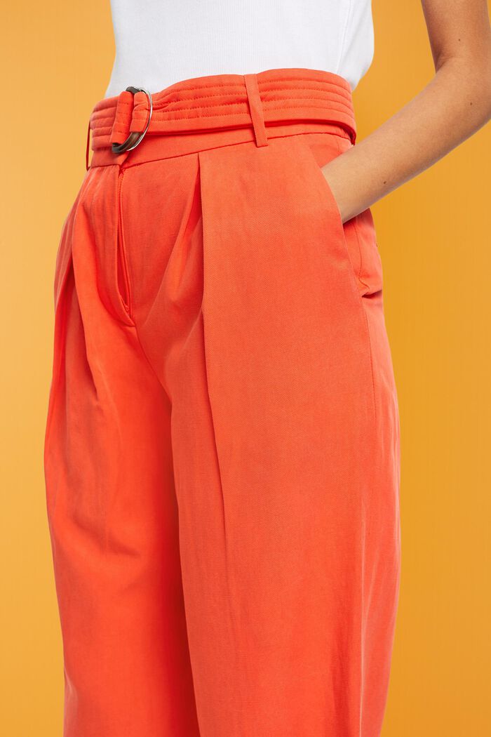 Pantalones anchos de talle alto en mezcla de lino con cinturón, ORANGE RED, detail image number 2
