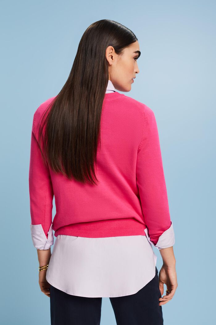 Jersey de algodón con cuello redondo, PINK FUCHSIA, detail image number 2