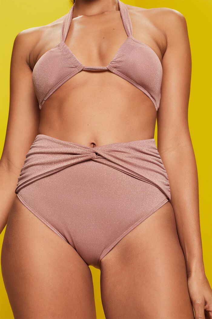 Reciclada: braguita de bikini brillante con cintura alta, CINNAMON, detail image number 1
