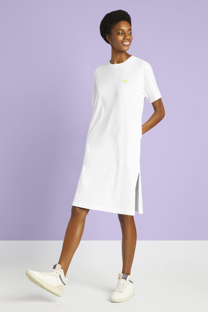 Vestido bordado de tejido de punto de algodón, WHITE, detail image number 0