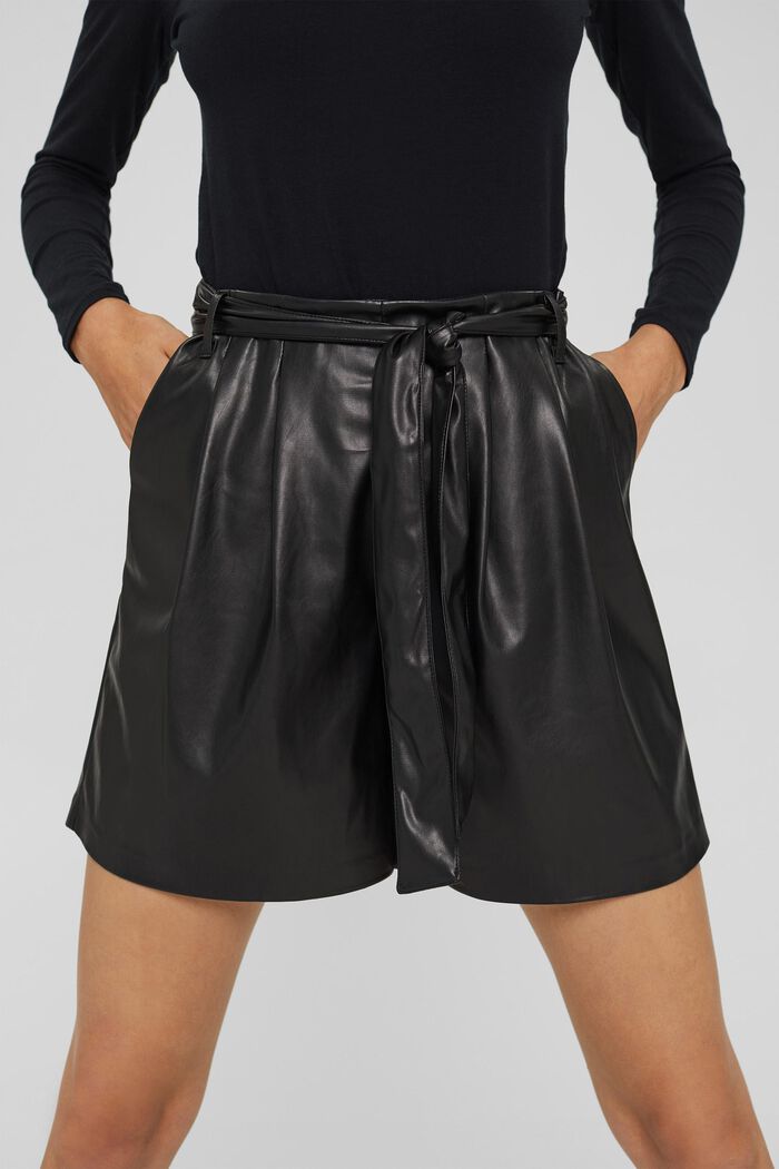Pantalones cortos de polipiel, BLACK, detail image number 2