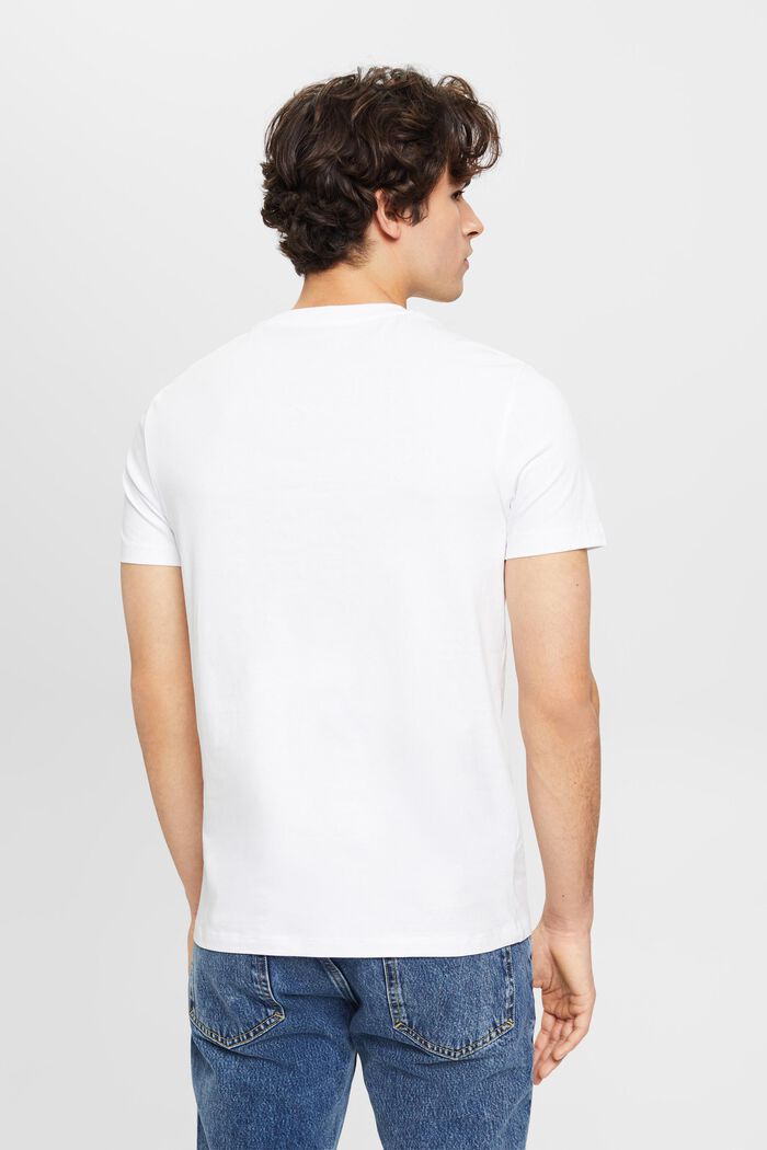 Camiseta de corte ajustado en algodón con estampado pequeño en el pecho, WHITE, detail image number 3