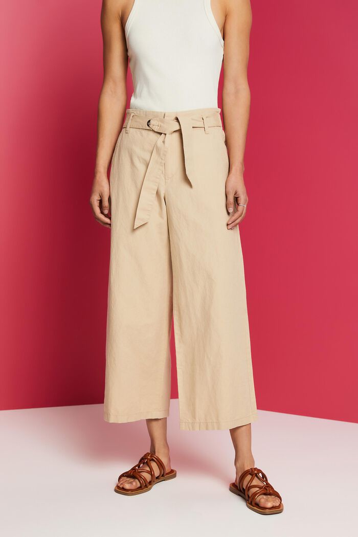 Culotte de lino y algodón con cinturón, SAND, detail image number 0