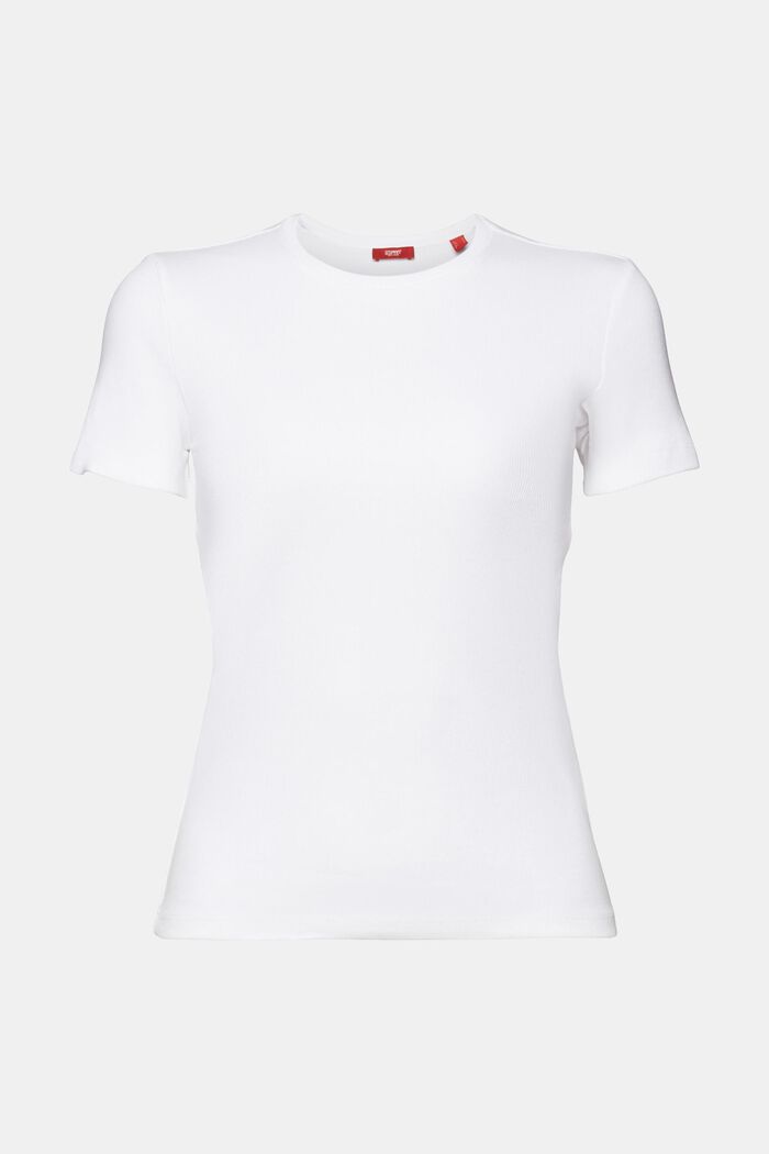 Camiseta de cuello ceñido en jersey de algodón, WHITE, detail image number 8