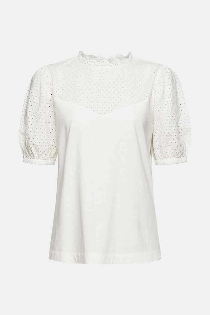 Camiseta con bordado calado, algodón ecológico, OFF WHITE, overview