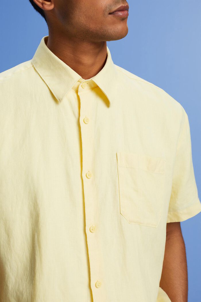 Camisa de lino con manga corta, LIGHT YELLOW, detail image number 2