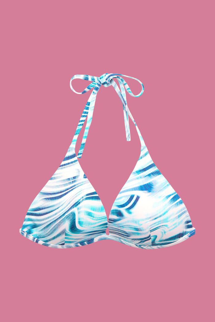 Top de bikini con relleno, cuello halter y estampado de ondas, INK, detail image number 4