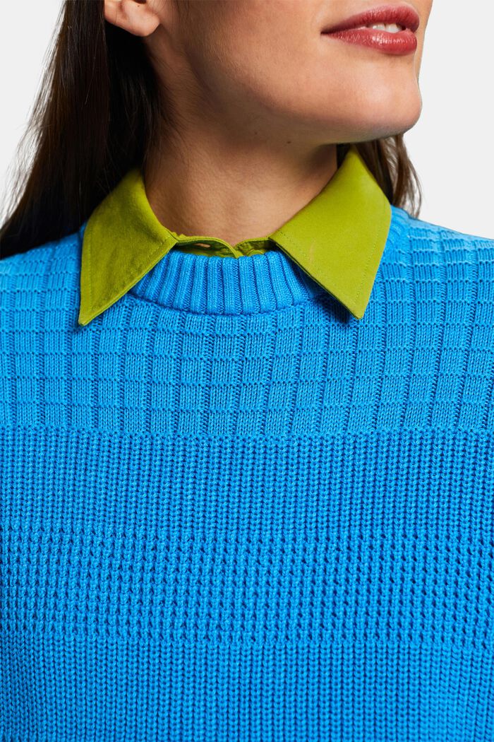 Jersey de cuello redondo con textura, BLUE, detail image number 3