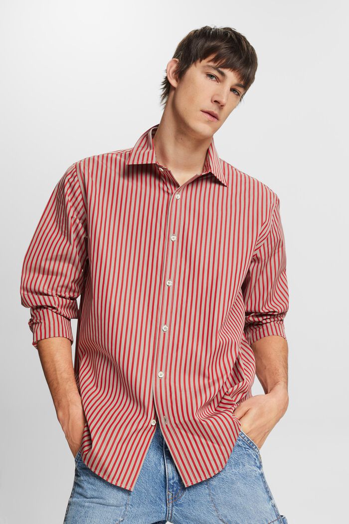 Camisa a rayas de popelina, DARK RED, detail image number 0
