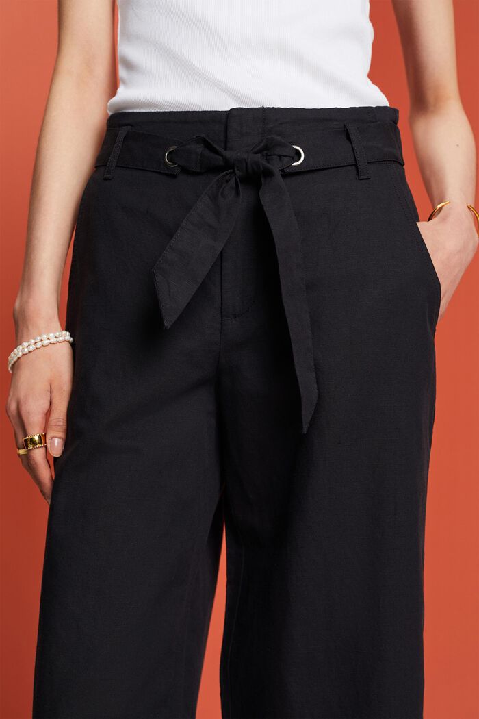 Culotte de lino y algodón con cinturón, BLACK, detail image number 2