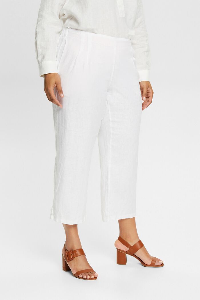 CURVY: pantalón culotte en 100% lino, WHITE, detail image number 0